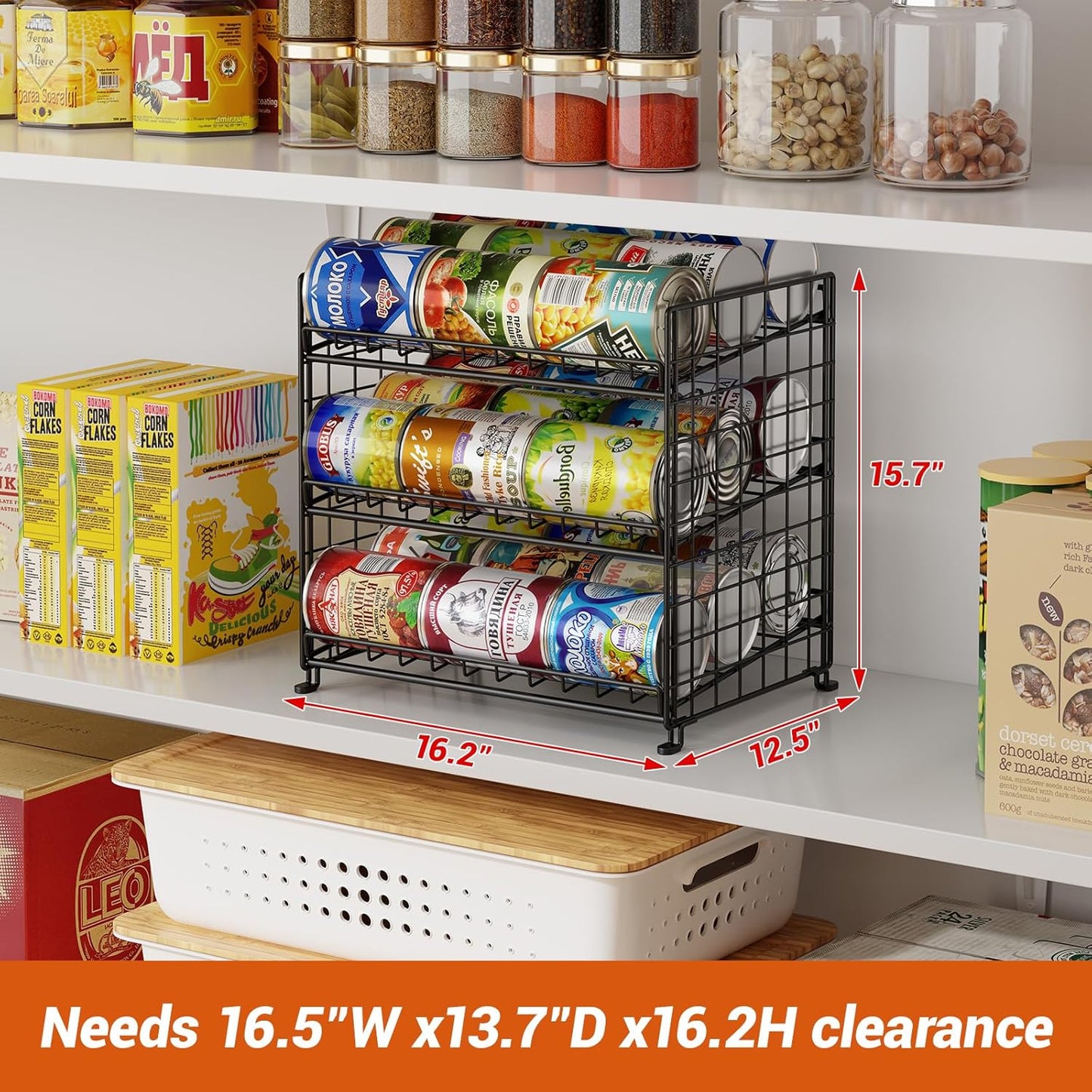 JKsmart 3-Tier Stackable Can Organizer, Storage Can Rack for Kitchen Pantry Cabinet, Holds Up to 72 Cans, Multifunctional Can Dispenser for Snacks Soda