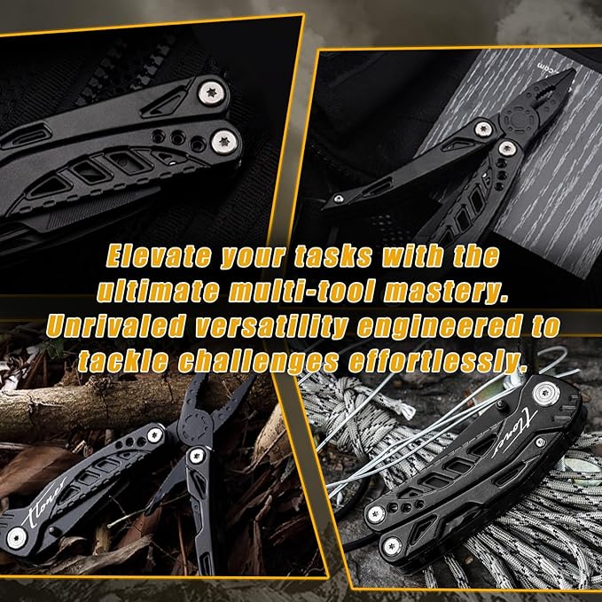 IRAKILIS Series 11-P Pocket Size Multitool with Premium Stainless Steel Short Dagger, Hidden Pliers, Black Luxury Gift Box