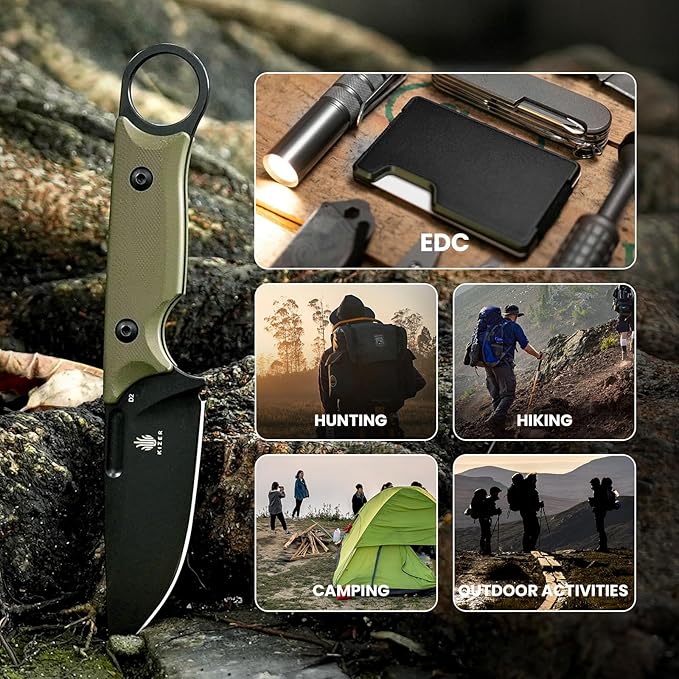 Kizer Cabox Fixed Blade Knife 3.36" D2 Steel Fixed Blade Hunting Knife G10 Handle with Sheath Survival Camping Knife 1048A3