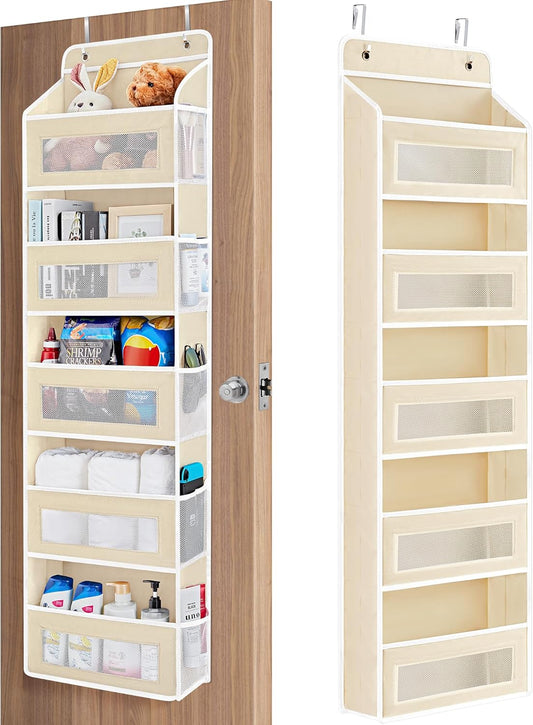 JARLINK Over The Door Organizer Storage, 5 Shelf Hanging Door Organizer with 5 Large Capacity Pockets, Anti Tilt 44 lb Load Behind Door Storage for Bedroom, Bathroom, Pantry, Nursery, (Beige)