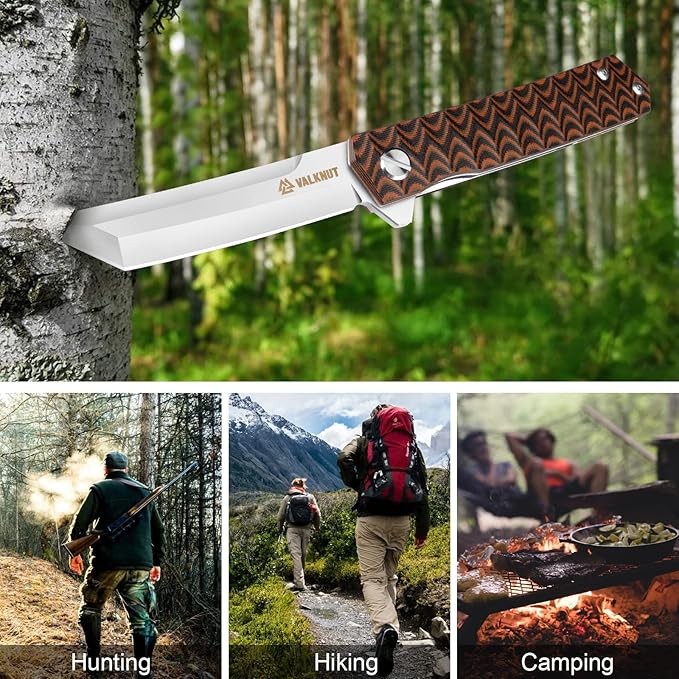 Tanto Folding Pocket Knife D2 Steel EDC Knives for Men, Flipper Opening Japanese Tanto Knife 3-1/2'' Blade