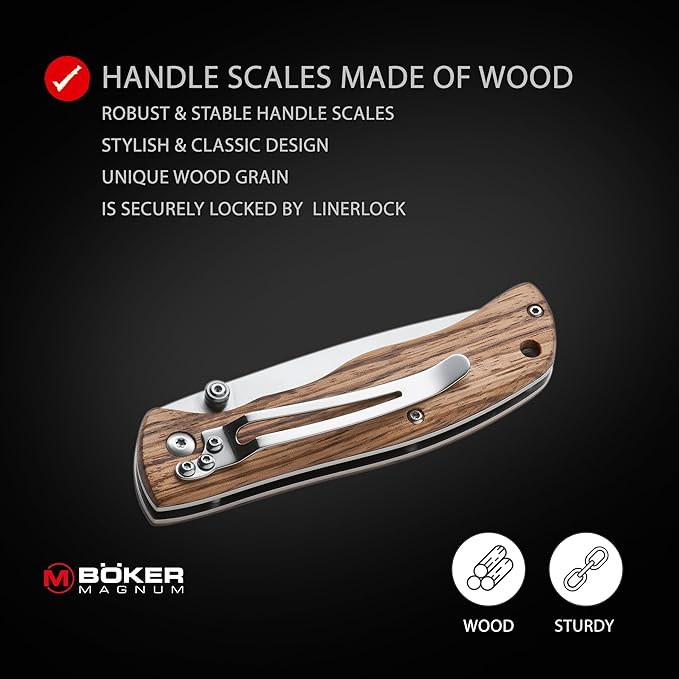 Magnum 01EL605 Backpacker Pocket Knife with 2-2/3 in. Straight Edge Blade, Wooden