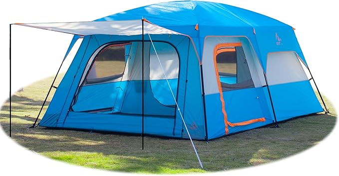 KTT Extra Large Tent 10-12-14 Person(Style-B),Family Cabin Tents,2 Rooms,3 Doors and 3 Windows with Mesh,Straight Wall,Waterproof,Double Layer,Big Tent for Outdoor,Picnic,Camping,Family Gathering