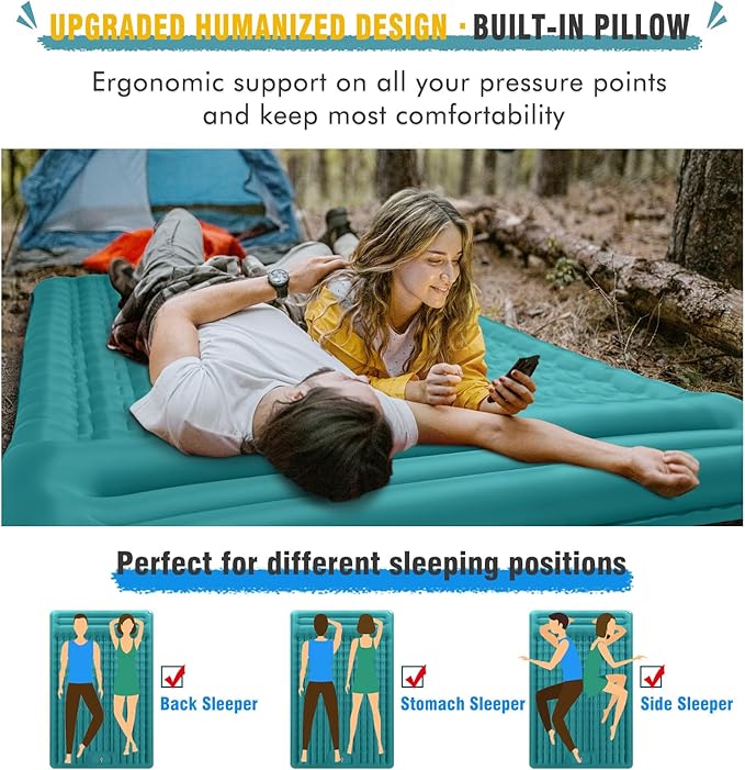MEETPEAK Double Sleeping Pad for Camping, Extra-Thick 4.7" Inflatable Camping Mattress 2 Person with Pillow Built-in Foot Pump, Portable Camping Sleeping Mat for Backpacking, Hiking, Tent, Traveling