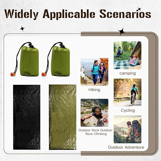 Emergency Sleeping Bags Portable Emergency Blankets Emergency Warm Sleeping Bags Waterproof Warm Life Bags with Whistles Foldable Outdoor Travel Camping Emergency Supplies