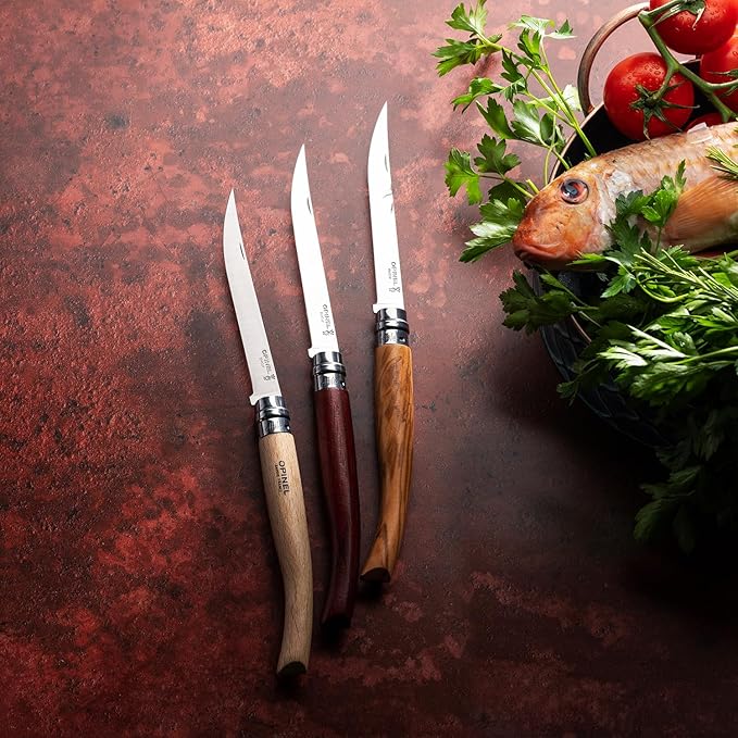 Opinel Effile Slimline Series Folding Fillet Knife – Slim Blade Folding Knife, Virobloc Locking Collar, Sustainably Harvested Wood Handles, Updated Blade Profile (Olivewood/No.15)