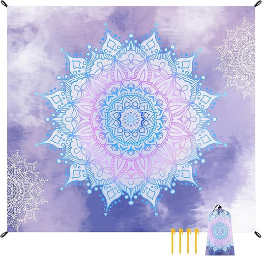 Large Beach Blanket Sandproof, Sand Free Waterproof Beach Mat for Up to 6 People with 4 Stakes, Polyester Foldable Picnic Blanket Beach Accessories for Outdoor Travel Camping Hiking