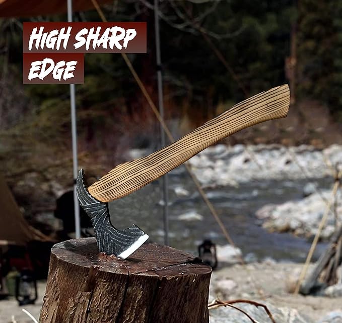 Viking Handmade High Carbon Steel Axe with Sheath | Outdoor Camping Hatchet for Wood Splitting and Hatchet, Camping, Hunting, Survival Cool Steel Axe