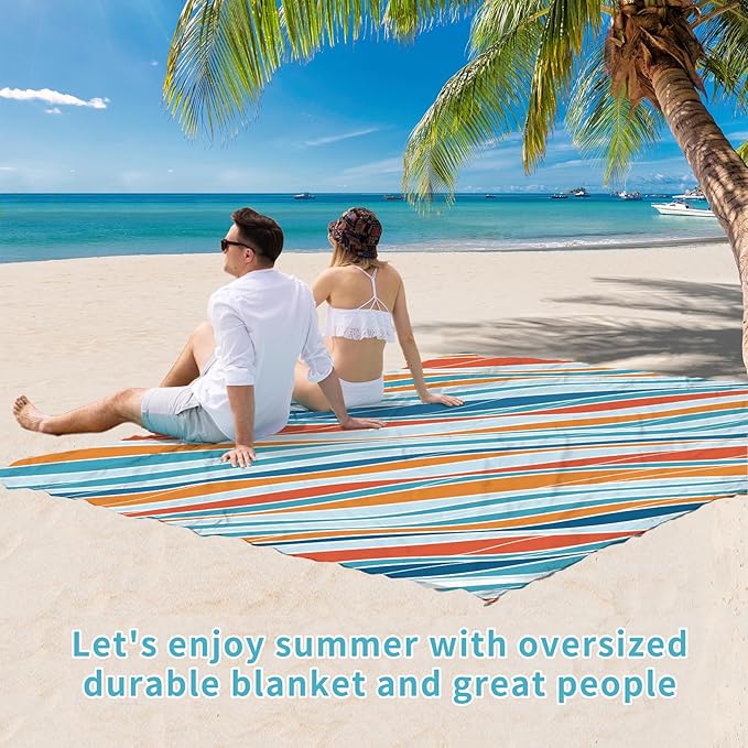 BYDOLL Beach Blanket Sandproof Waterproof 78''×81''1-4 Adults Compact Lightweight Oversized Beach Blanket Large Picnic Mat Beach Blanket for Travel Camping Hiking Picnic