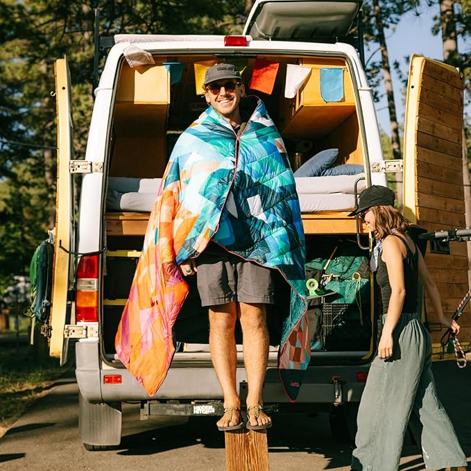 Rumpl Original Puffy Blanket - Warm Puffy Camping Blanket, 100% Recycled Polyester Insulation, Lightweight, Packable, Water-Resistant, Outdoor Puffer Blanket, 52"x75", Cascade Fade