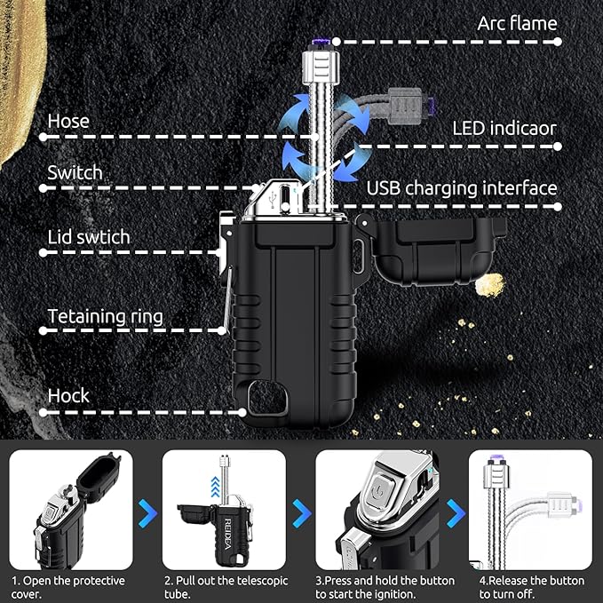 REIDEA Lighter Q5 Flexible Electric Lighter, USB Rechargeable Windproof Waterproof Flameless Arc Lighter for Candle, Aromatherapy, Camping, BBQ, and More