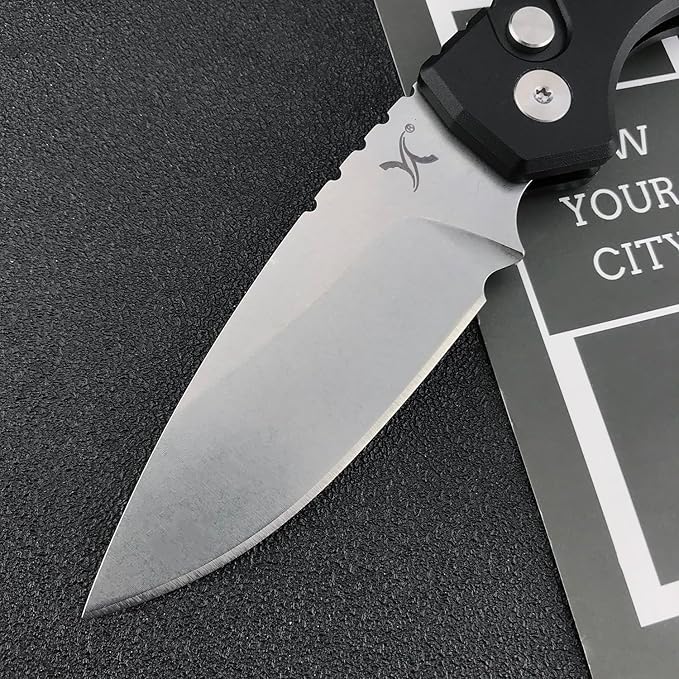 HUAAO Button Lock Folding Pocket Knife, Speed Safe Assisted Opening Knife for Men, D2 Steel Blade with T6 Aluminium Handle, Upgraded Indoor and Outdoor EDC Knife., black