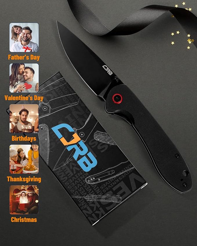 CJRB CUTLERY Folding Knife Feldspar(J1912) AR-RPM9 Powder Steel Black PVD Blade G10 Handle Pocket Knife EDC Knife,Matta Black Handle