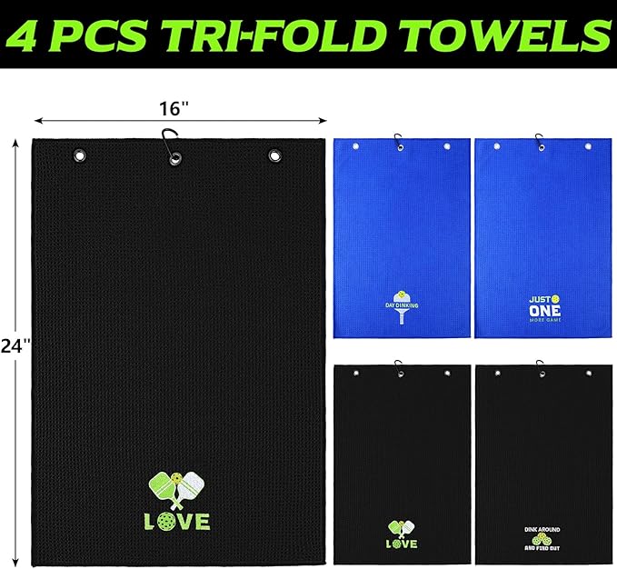 Hosuly 4 Pieces Funny Dinkball Towels Microfiber Cotton Athletic Towels with Clip Embroidered Towel Gift for Men Women Dinkball Lovers(Unisex,Classic)