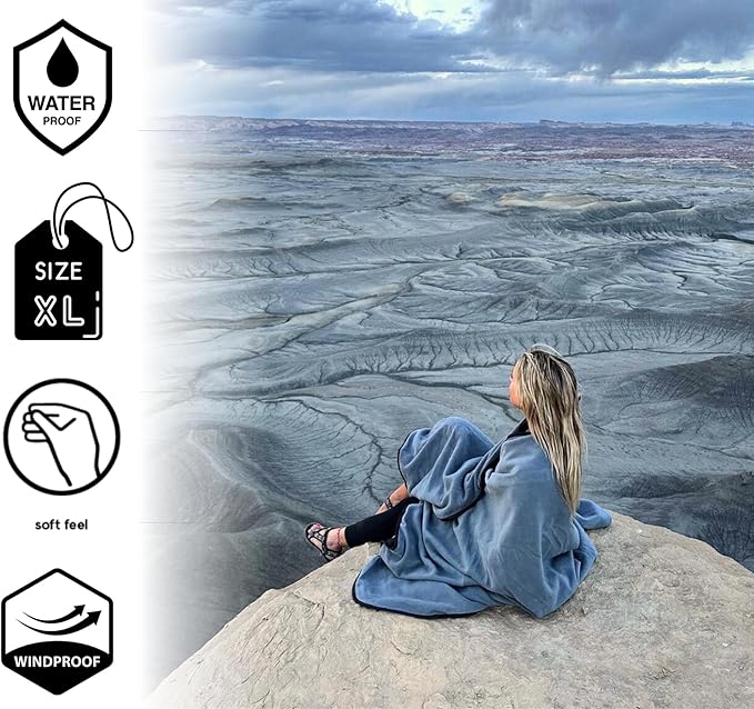 SUITEDNOMAD Large Waterproof Outdoor Stadium Blanket, Windproof and Warm Double Sided Fleece Throw, Great for Cold Weather Camping,Picnic,Sports,Festivals,Dogs