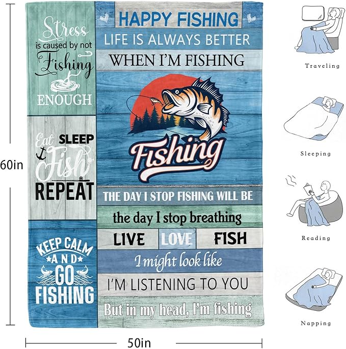 Fathers Day Fishing Gifts,Fishing Gifts for Men,Fishing Gifts,Gifts for Men Who Love Fishing,Best Gifts for a Fisherman,Funny Fishing Gifts for Boys,Dad,Women,Fisherman Gifts Throw Blanket 60inx50in