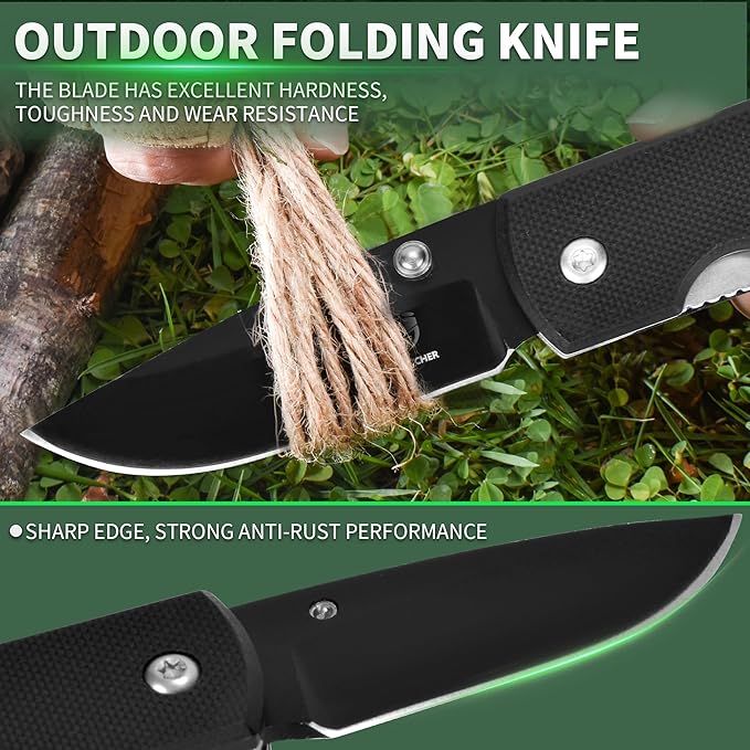 FULLHI Mini Folding Pocket Knife, 2.3" G10 Handle Small Knife with Carabiner Clip for Sharp Camping Survival Hiking Knives ,Gifts for Women Men Birthday Christmas Presents for Mom Dad Friend Gift (AK034)