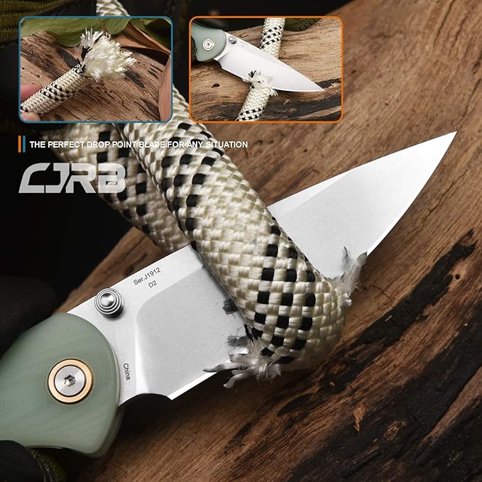 CJRB CUTLERY Folding Knife Feldspar Pocket Folding Knife Stonewash D2 Steel Blade G10 Tactical Handle EDC Knife Green (J1912)