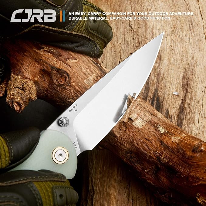 CJRB CUTLERY Folding Knife Feldspar Pocket Folding Knife Stonewash D2 Steel Blade G10 Tactical Handle EDC Knife Green (J1912)