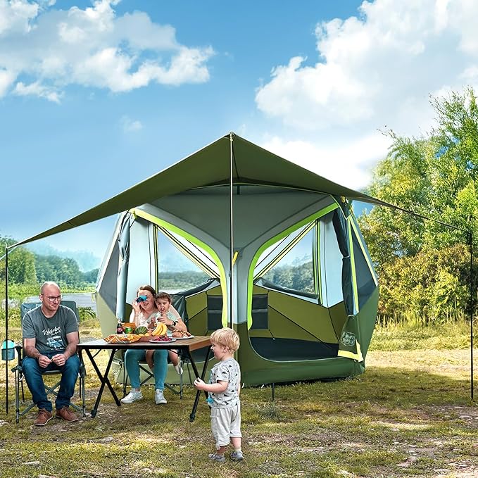 TIMBER RIDGE 4/6/8 Person Instant Pop Up Cabin Tent, Easy 60 Second Setup, Weather Resistant Camping Family Hub Tent with Rain Fly and Carry Bag for Camping Hiking Outdoor Travel