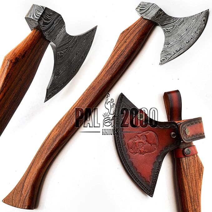 HUN-9808 Custom Handmade Viking Hatchet Damascus Steel Bearded Camping Tomahawk Battle Camping Axe with Sheath