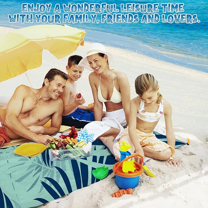 Beach Blanket Waterproof Sandproof 1-7 Adult Oversized 78 '' × 81 '' Lightweight Durable Compact Sand Free Beach Mat for Travel Camping Hiking Picnic Blanket Extra Large