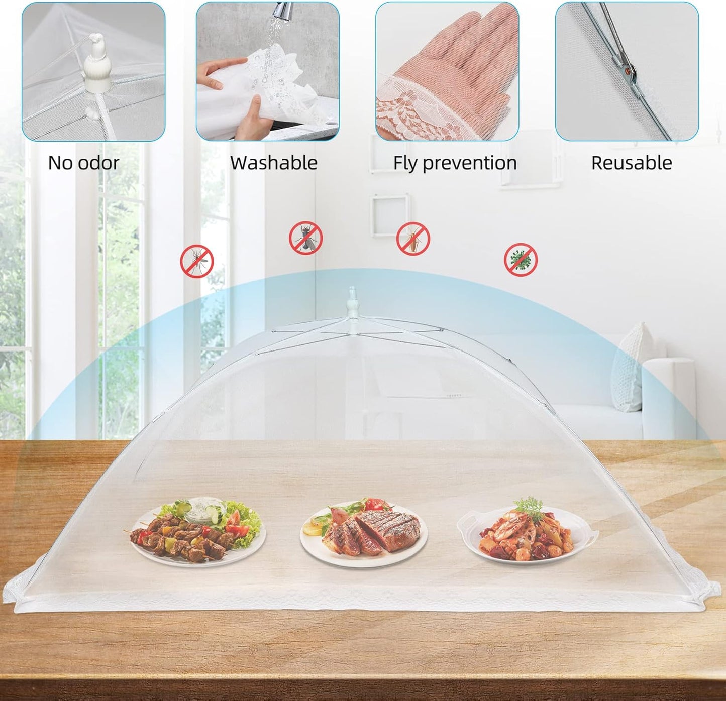 2 PCS Extra Large Food Covers Nets for Outside（40"X24"）umbrella Mesh Screen Covers for Outside Pop-Up Mesh Reusable and Collapsible Food Nets for Parties Picnics Outdoor BBQS…