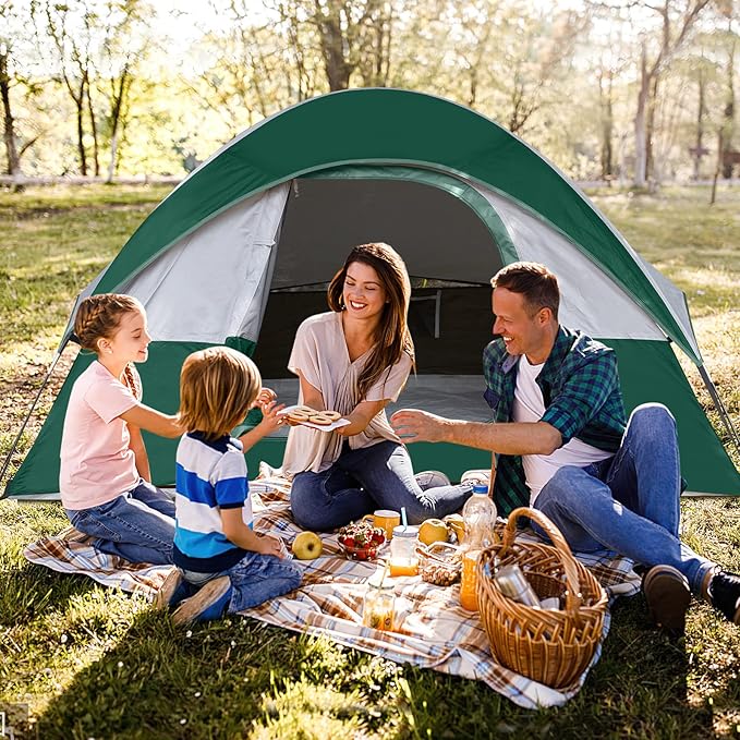 Camping Tent 4 Person, Waterproof Windproof Tent with Rainfly Easy Set up-Portable Dome Tents for Camping