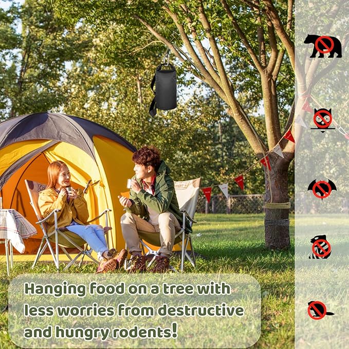 Bear Food Bag Hanging System, Ultralight Camping Bear Bag Kit Include 10L Waterproof Bear Bag, Pulley System with Survival Utility Ropes, Clips, Rock Pouch and Instructions