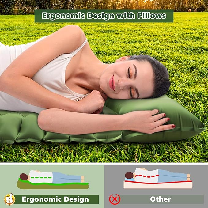 Double Camping Sleeping Pad with Built-in Foot Pump and Pillows Thick Inflatable 2 Person Portable Camping Mat for Hiking Backpacking Tent