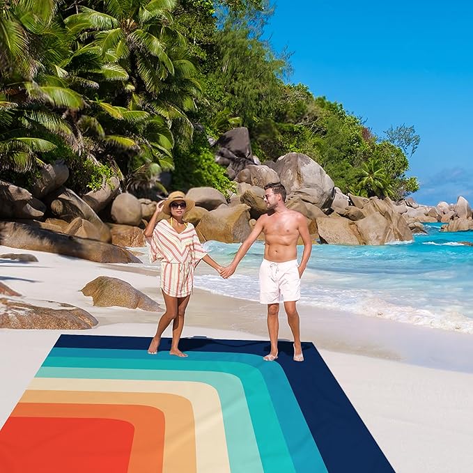 Beach Blanket Sandproof Waterproof, Sand Free Beach Mat Quick Drying Large 79" X 87" for 4-6 People, Polyester Lightweight Outdoor Picnic Mat Camping Blanket Beach Accessories