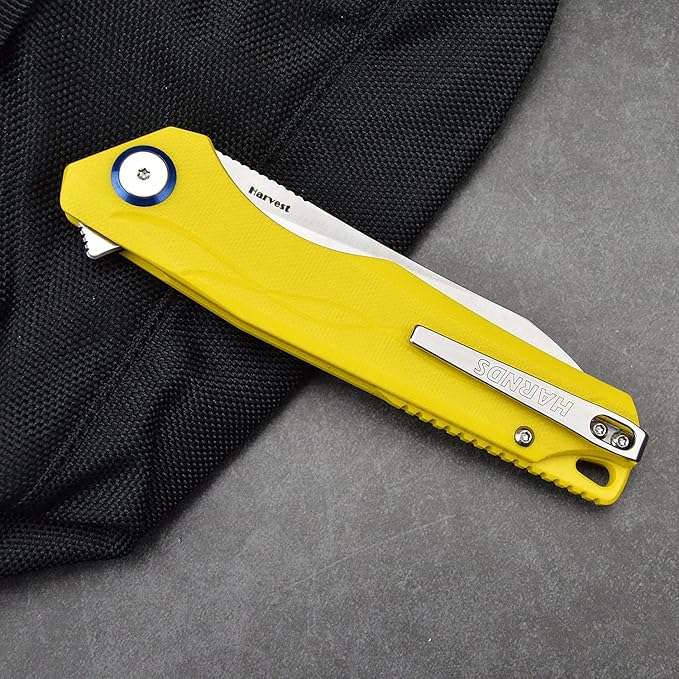 Harvest Pocket knife with Sandvik 14C28N Steel Folding Knife with G10 Handle for Camping Hunting Surviral (Yellow)