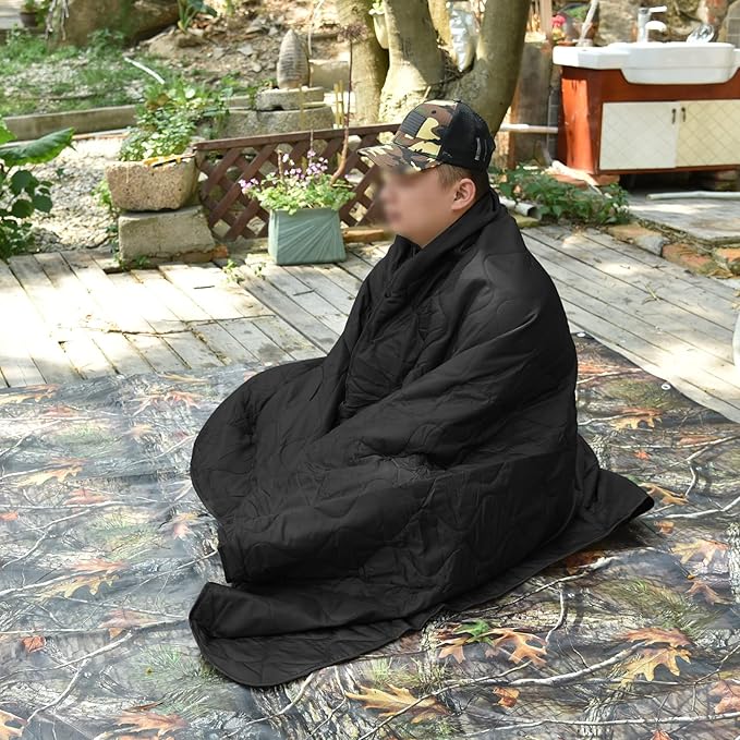 Poncho Liner Military Woobie Blanket Multicam Camo Woobie with Compression Carry Bag for Outdoors Hiking Jungle Hunting Gear