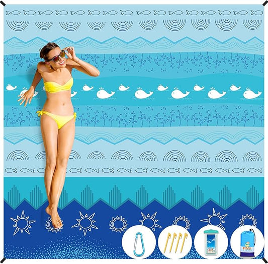 BYDOLL Beach Blanket Sandproof Waterproof 78''×110''1-7 Adults Compact Lightweight Oversized Beach Blanket Large Picnic Mat Beach Blanket for Travel Camping Hiking Picnic