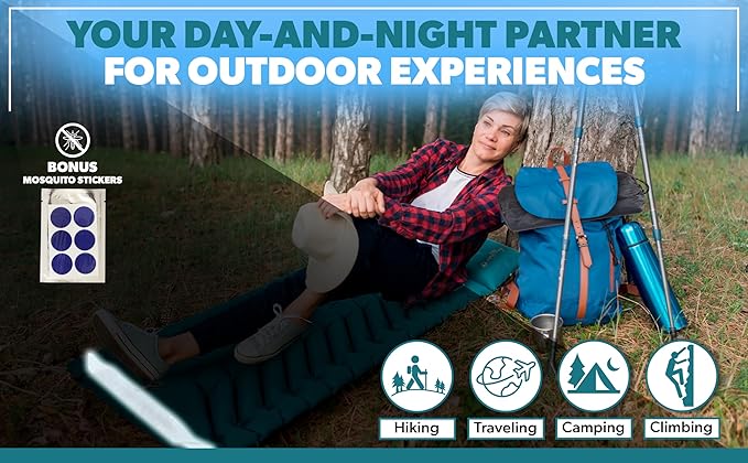 Double Inflatable Camping Sleeping pad, Thick 4 inch Ultralight Sleeping mat with Pillow, Sleeping pad with Built-in Foot Pump for Camping, Backpacking, Hiking, Traveling.