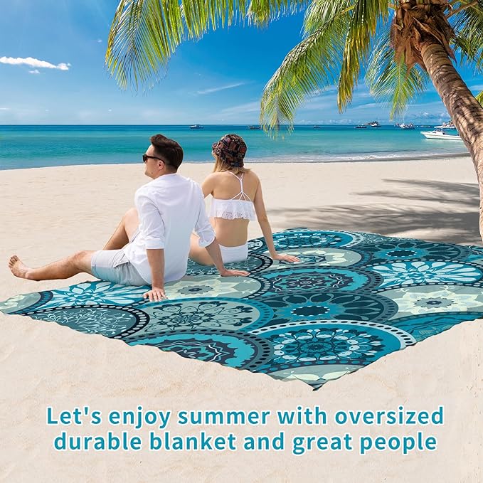 BYDOLL Beach Blanket Sandproof Waterproof 78''×110'' 1-7 Adults Compact Lightweight Oversized Beach Blanket Large Picnic Mat Beach Blanket for Travel Camping Hiking Picnic
