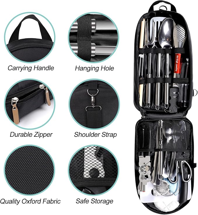 Camping Kitchen Utensil Set Outdoor Kitchen Gear, Outdoor Cooking and Grilling Utensil Travel Set Perfect for Camping Accessories Cooking, RV Camp. Camping, BBQs, Parties and More