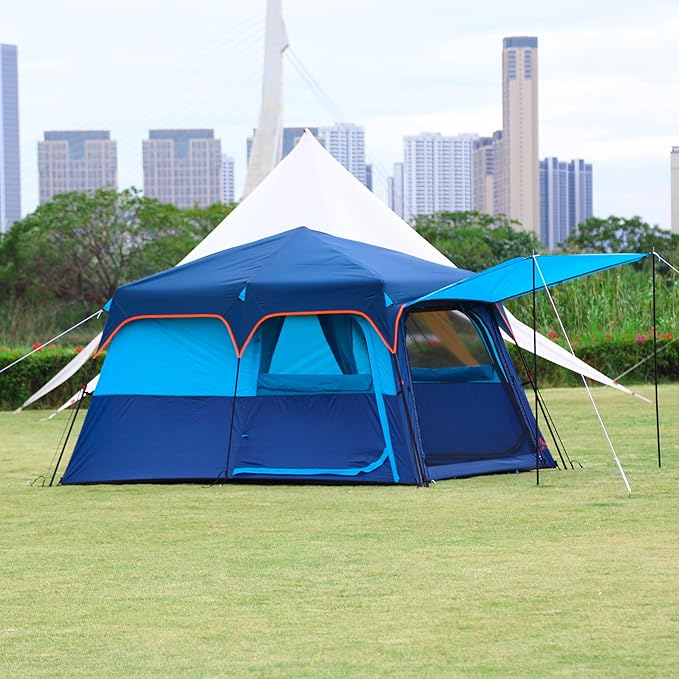 KTT Large Tent 6-8 Person,Family Cabin Tents,Straight Wall,3 Doors and 3 Windows with Mesh,Waterproof,Big Tent for Outdoor,Picnic,Camping,Family,Friends Gathering.……
