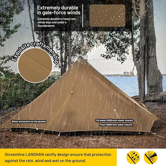 LANSHAN Ultralight Tent 3-Season Backpacking Tent for 1-Person or 2-Person Camping, Trekking, Kayaking, Climbing, Hiking
