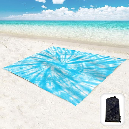 Beach Blanket Waterproof Sandproof Oversized 95”x 80”,Sand Free Beach Mat with Corner Pockets,Portable Mesh Bag for Beach Festival,Picnic,Travel and Outdoor Camping (SkyBlue)
