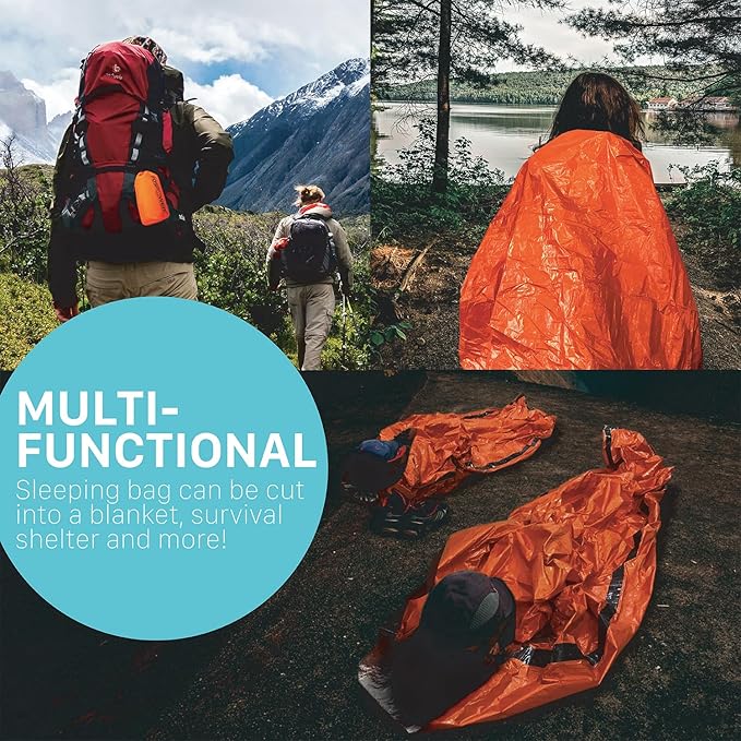 FosPower Emergency Sleeping Bag, Tough and Durable Mylar Thermal Sack with Survival whistle for Survival Kits, Camping Accessories, Outdoors, Hiking