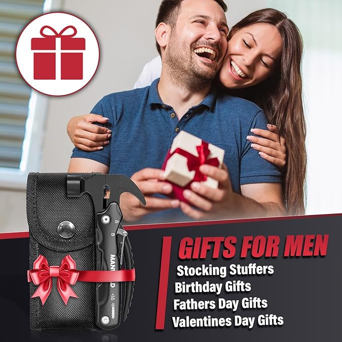 Gifts for Men, 12 in 1 Multitool Hammer, Stocking Stuffers for Men, Camping Accessories Survival Gear, Fathers Day Dad Gifts for Men, Birthday Gifts for Him