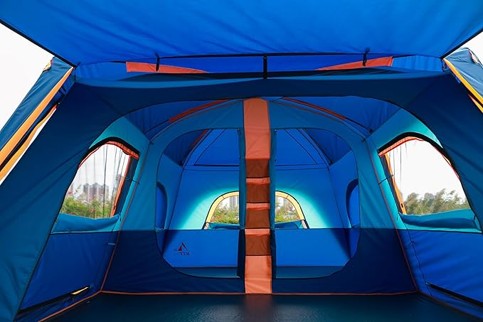 KTT Extra Large Tent 10-12-14 Person(Style-B),Family Cabin Tents,2 Rooms,3 Doors and 3 Windows with Mesh,Straight Wall,Waterproof,Double Layer,Big Tent for Outdoor,Picnic,Camping,Family Gathering