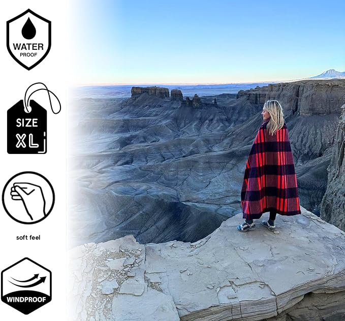 SUITEDNOMAD Large Waterproof Outdoor Stadium Blanket, Windproof and Warm Double Sided Fleece Throw, Great for Cold Weather Camping,Picnic,Sports,Festivals,Dogs