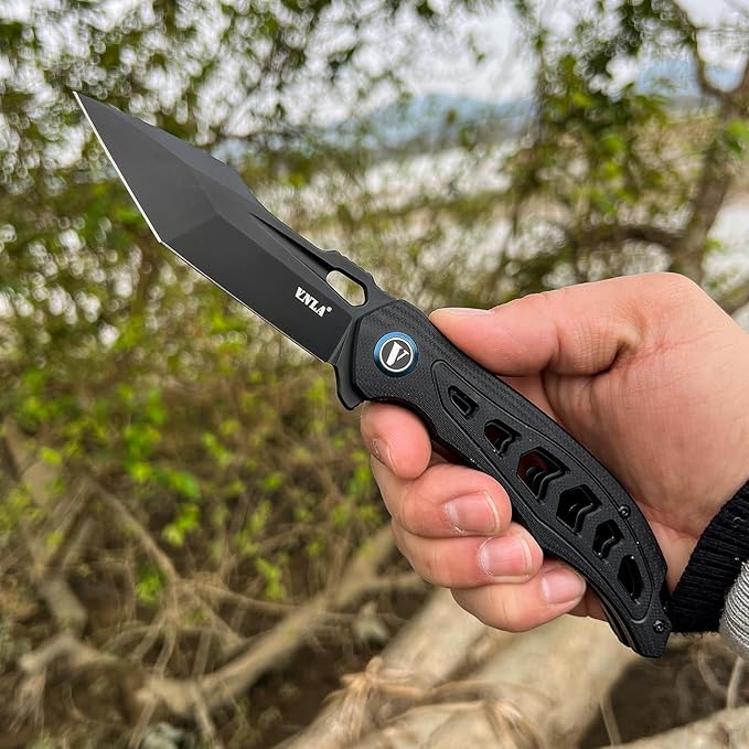 Folding Pocket Knife,3.7" Sandvik 14C28N Steel Tanto Point Blade,G10 Handle,with Clip,EDC Knife, Gifts Pocket Knife for Men Women. (Black PVD Surface)