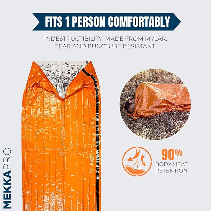 MEKKAPRO SOS Emergency Thermal Bivy Sleeping Bag with Survival Whistle, Survival Bivvy Sack, Mylar Emergency Blanket