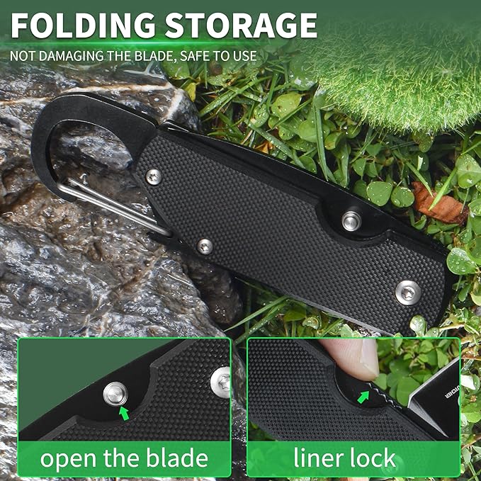 FULLHI Mini Folding Pocket Knife, 2.3" G10 Handle Small Knife with Carabiner Clip for Sharp Camping Survival Hiking Knives ,Gifts for Women Men Birthday Christmas Presents for Mom Dad Friend Gift (AK033)