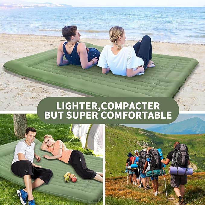 Double Camping Mat, 12cm Thicken Inflatable Double Camping Sleeping Pad for 2 Person Sleeping Mat with Built-in Foot Pump and Pillows for Backpacking,Hiking,Tent,Traveling