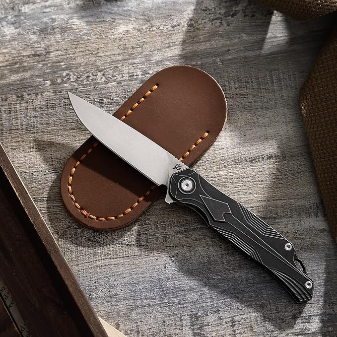 S35vn Steel Pocket Knife, 2.8" Titanium Folding Knife, Liner Lock Construction, EDC Carrying Knife for Multiple Types of Outdoor Travel, Camping, Fishing