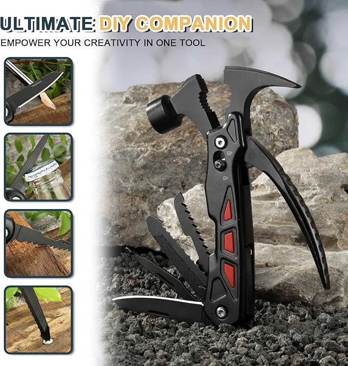 Multitool Hammer Multifunction Claw Hammer Multipurpose Camping DIY Survival Gear Gadget with Phillips Screwdriver Nail File Bottle Can Opener for Hiking Outdoor Camping Gifts for Men Him Dad
